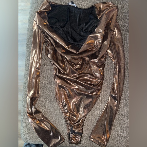 Metallic Bronze Long Sleeve Bodysuit - Picture 5 of 6
